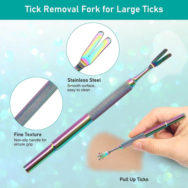 COITEK 3 in 1 Tick Remover Kit, Stainless Steel Tick Remover Tweezers Tools Set for Pet Dog, Cat, with Storage Box (Colorful) - Image 3